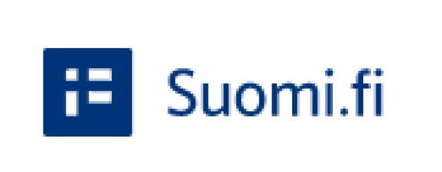 suomi.fi logo föreställande Finlands flagga, adressen till höger