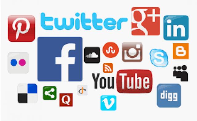 Logona för olika sociala medier, de mest synliga texterna i logona är twitter, in, Facebooks f och YouTube