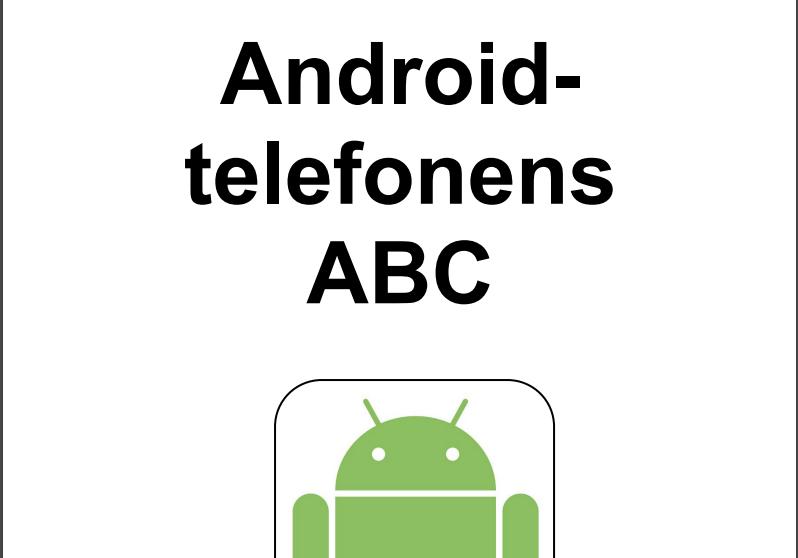 en grön gubbe mitt på bilden, ovanför står det android telefonens abc